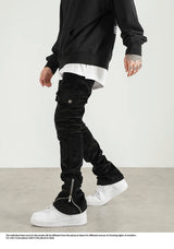mens corduroy cargo pants new casual hip hop side pockets skinny trousers streetwear bottom zipper fashion slim fit pant joggers unique joggers style 4119