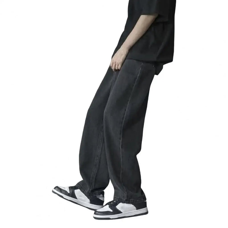 korean mens casual long jeans loose retro straight baggy pants denim wide leg pants light blue grey black retro washed jeans unique jeans style 1269