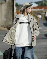 Outdoor Mens Charge Jacket Retro Loose Stand Collar Waterproof Tooling