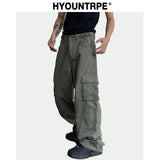 hip hip cargo pants harajuku adjustable waist with side pockets joggers streetwear unisex casual loose straight baggy trousers urban active pants