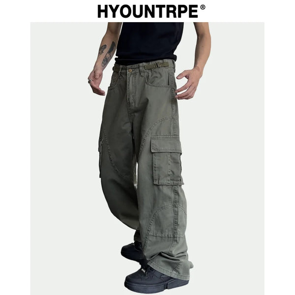 hip hip cargo pants harajuku adjustable waist with side pockets joggers streetwear unisex casual loose straight baggy trousers urban active pants