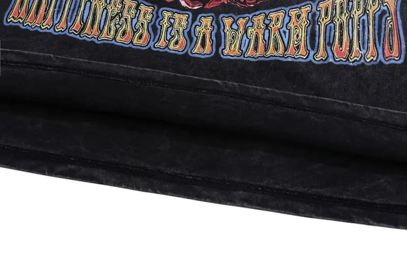 Gothic Vintage t-shirt – Distressed Washed T Shirt Harajuku Skull Letter Pritned Unis