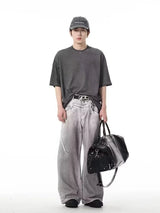 street mens jeans hip hop double waist head gradient smudging trend denim pants y2k 2024 new streetwear american cowboy trousers unique jeans style 474