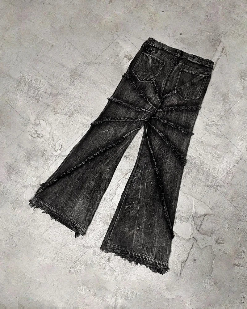 2023 street retro raw edge high waist skinny jeans mens y2k fashion casual loose versatile distressed wide leg jeans womens unique jeans style 1833