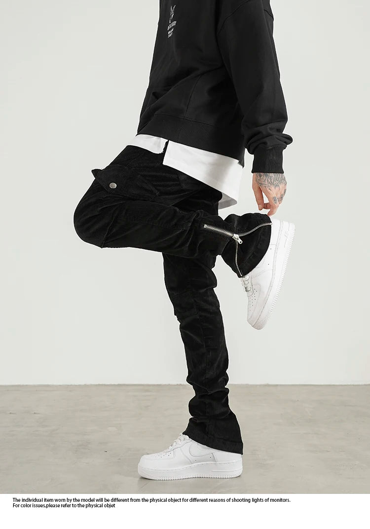 mens corduroy cargo pants new casual hip hop side pockets skinny trousers streetwear bottom zipper fashion slim fit pant joggers unique joggers style 4120