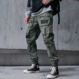 mens cargo pants elastic waist trousers streetwear hip hop loose fit ankle drawstring military pockets sweatpants joggers black unique joggers style 4098
