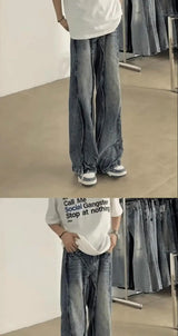 american high street hip hop men and women trendy washed straight leg jeans autumn couple loose micro flared casual pants y2k unique jeans style 49
