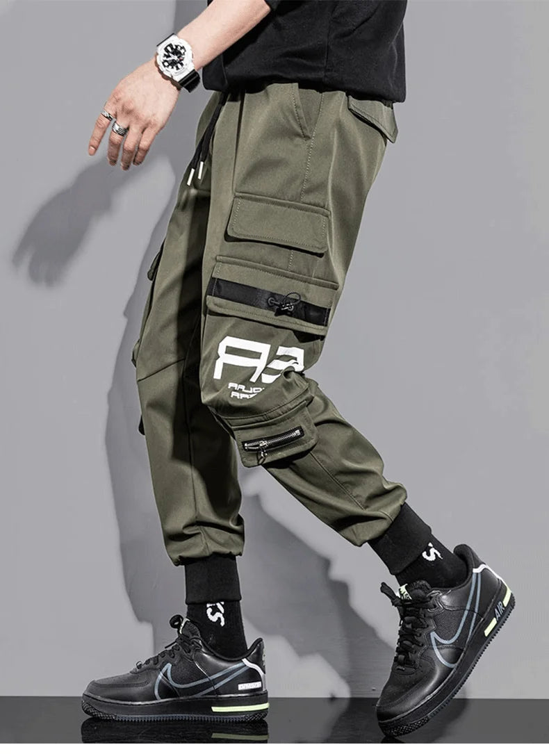 mens cargo pants elastic waist trousers with pockets streetwear hip hop loose fit ankle drawstring military sweatpants joggers unique joggers style 2522