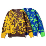 rainbowtouches mens sweater street wear cartoon printing graffiti pullover vintage knitted sweater couples spring and autumn aesthetic street look hoodie, unique limited edition hoodie, Y2K vintage urban hoodie