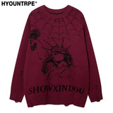 hip hop knitted sweater mens winter o neck harajuku pattern pullover streetwear casual loose pullover sweaters jumper knitwear unique limited edition hoodie, trendy hip hop style outerwear, Y2K vintage urban hoodie