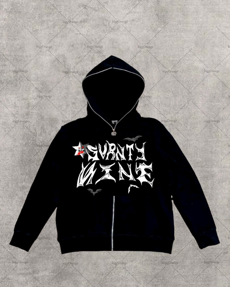 American Gothic Cartoon Letter Print Oversized Hoodie Womens Y2K Stree