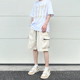 High Street Cargo Jogging Shorts Functional Khaki Cargo Shorts Men's Waterproof Zipper Pockets Casual Baggy Sweat Shorts