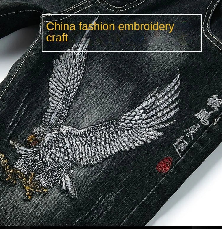 Summer Embroidered Eagle Denim Shorts Men's Summer Thin Fit Good Quality Ripped