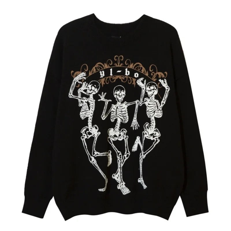 hip hop harajuku skeleton printed knitted sweater unisex pullover streetwear winter casual loose sweater warm jumpers knitwear - vintage look oversized hoodie, 2025 streetwear drop, urban fashion pullover