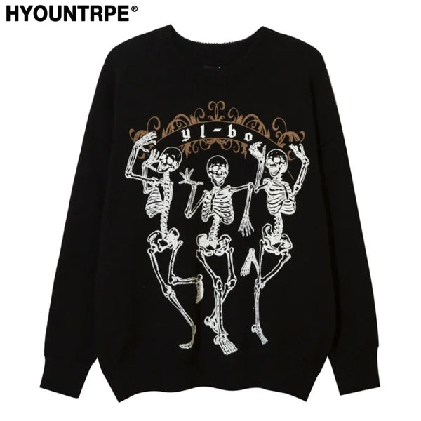 hip hop harajuku skeleton printed knitted sweater unisex pullover streetwear winter casual loose sweater warm jumpers knitwear - vintage look oversized hoodie, 2025 streetwear drop, urban fashion pullover