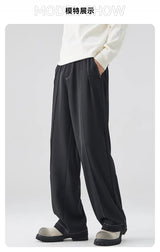 men bright line elastic waist streetwear fashion loose casual plus size straight suit pants work man business trousers unique default style 1937