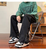 2023 korean fashion ankle zipper vintage brown men jeans pants luxury straight hip hop casual denim trousers pantalones hombre unique jeans style 255