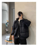Korean street trend men and women retro personality fake two piece design couple winter loose thick casual jacket top harajuku