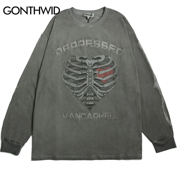 Skatercore Oversized shirt – Hip Hop Gothic Oversized T Shirts Streetwear Vintage Skull G