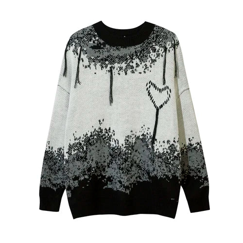 grunge pullover streetwear, modern knitwear, cozy fashion fit, stylish street outfit, modern aesthetic appeal