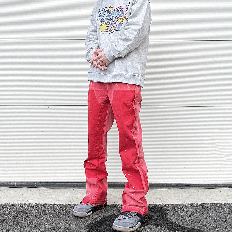 color washed denim mens jeans pants fashion graffiti patchwork loose biker red jeans streetwear hip hop casual straight pants unique jeans style 5169