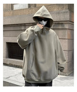 New Retro Button Neck Hooded Sweatshirts For Men Autumn Fleece Y2K Vintage Hoodies Hip Hop Fashion Streetwear Pullover Hoodie