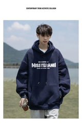 American Retro Casual Hoodies For Men Letter Printed Loose Fit Hooded