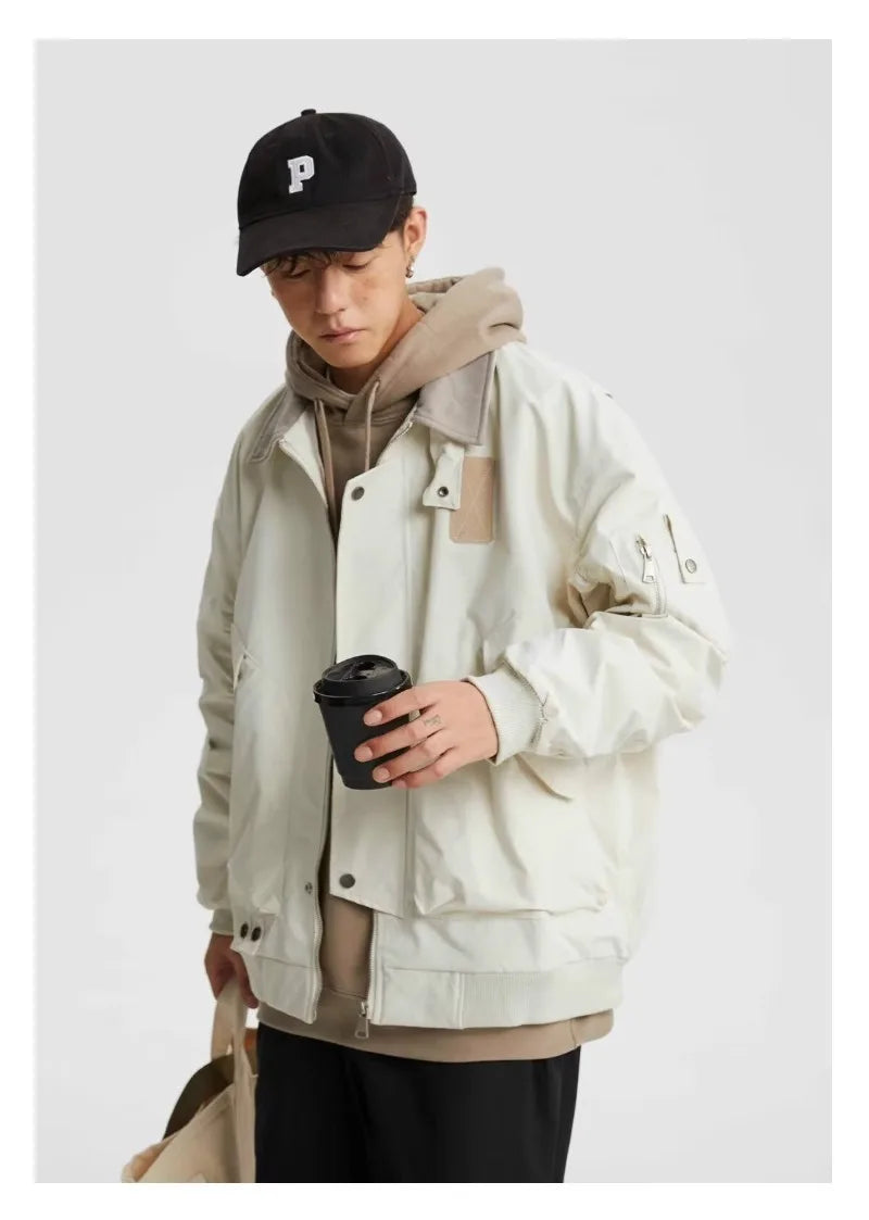 techwear zip bomber, urban fashion, for men, fall streetwear outfit, oversized style, layered fashion, modern aesthetic, graphic detail