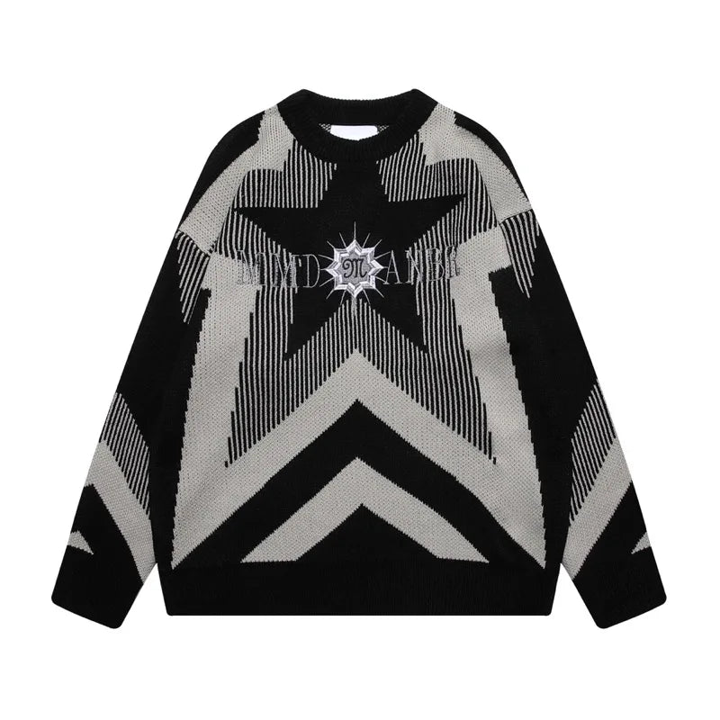 stars knitted sweater unisex harajuku letter embroidery sweater casual pink color pullover streetwear sweaters jumpers knitwear trendy hip hop style outerwear, oversized graphic print design, unique limited edition hoodie