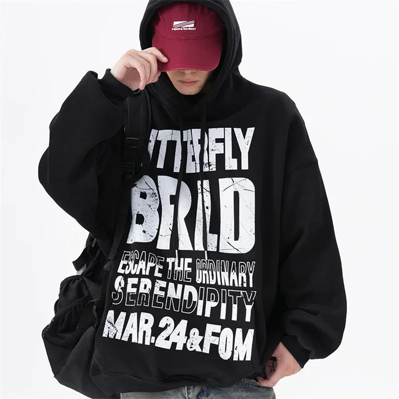 Retro Korean Street Pullover – American Street Mottled Letter Print Hoodies For Men 2024 New Hip Hop Fashion Hooded Sweatshirt Couple Y2K Vintage Hoodie | Zip Knit Drop #157