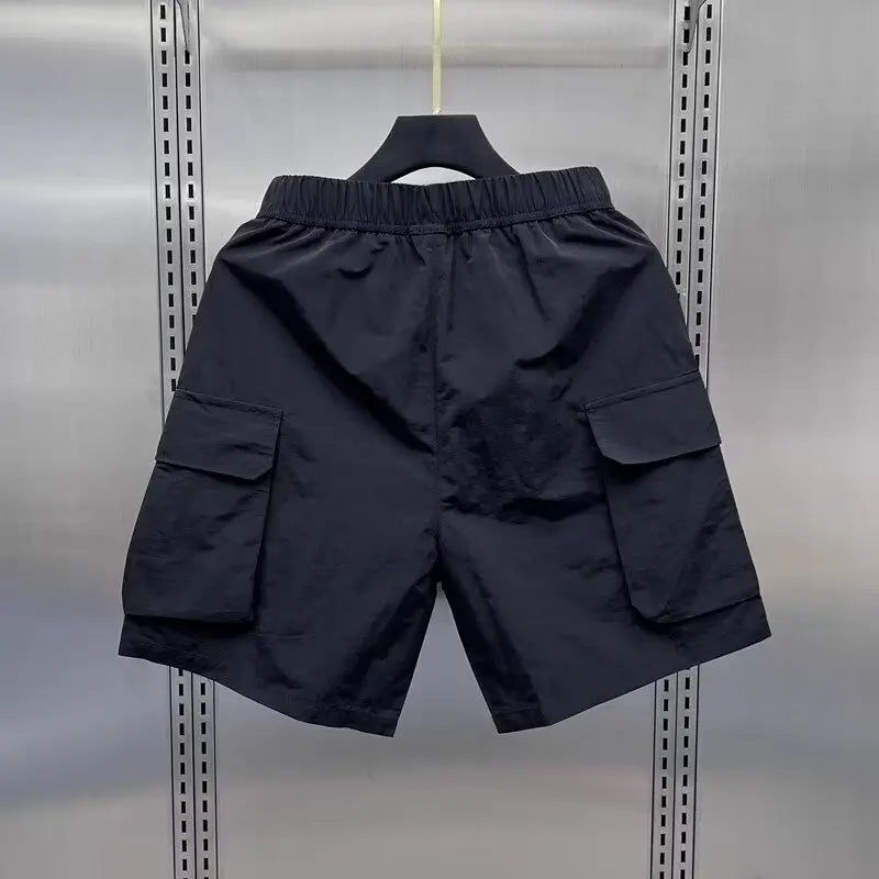 men shorts summer outdoor glossy cool feeling quick dry wide leg pants functional wind large pockets trendy men workwear shorts relaxed fit shorts