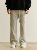 american streetwear gray flared sweatpant men double knee patch micro flare overalls harajuku casual patchwork sweat pants black unique joggers style 2956