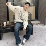 varsity flame knitwear, statement sweater, cozy knitwear for men, oversized grunge aesthetic winter top