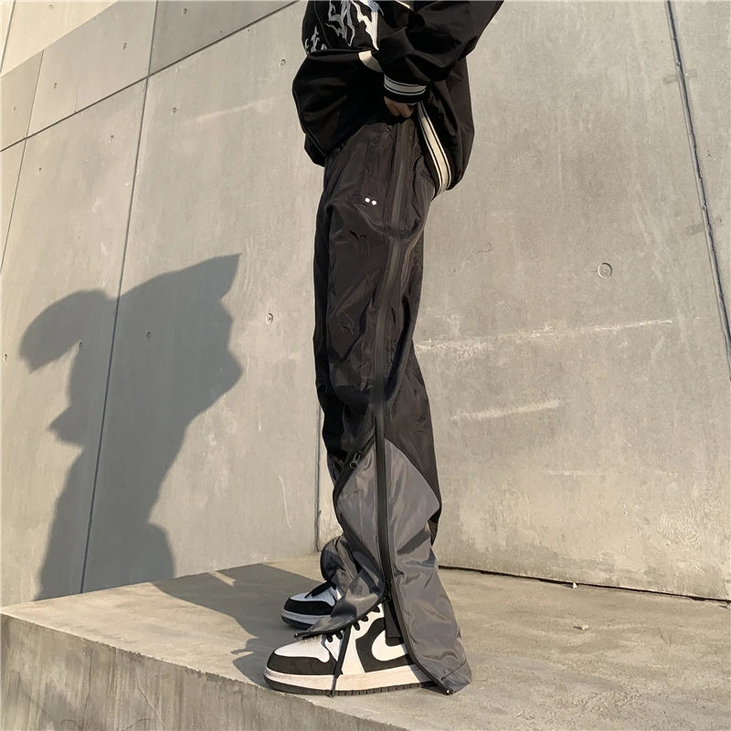 mens high street loose pants casual zipper open patchwork straight trousers pants hip hop new fashion streetwear jogging pants unique default style 1820