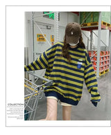 Original Korean New Style Loose Striped Sweatshirt American Harajuku C