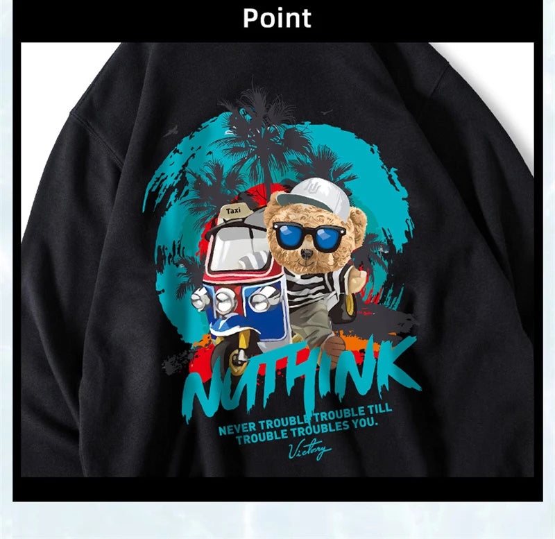 Funny Vacation Bear Graphic Printed Hoodies For Men Streetwear Hip Hop