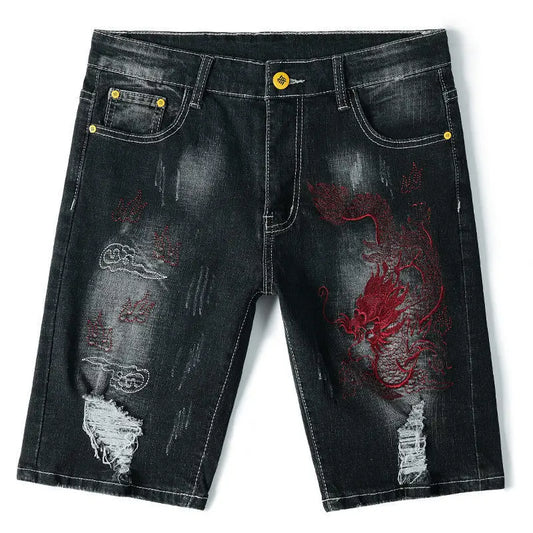 Summer Embroidered Eagle Denim Shorts Men's Summer Thin Fit Good Quality Ripped