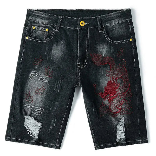 Summer Embroidered Eagle Denim Shorts Men's Summer Thin Fit Good Quality Ripped