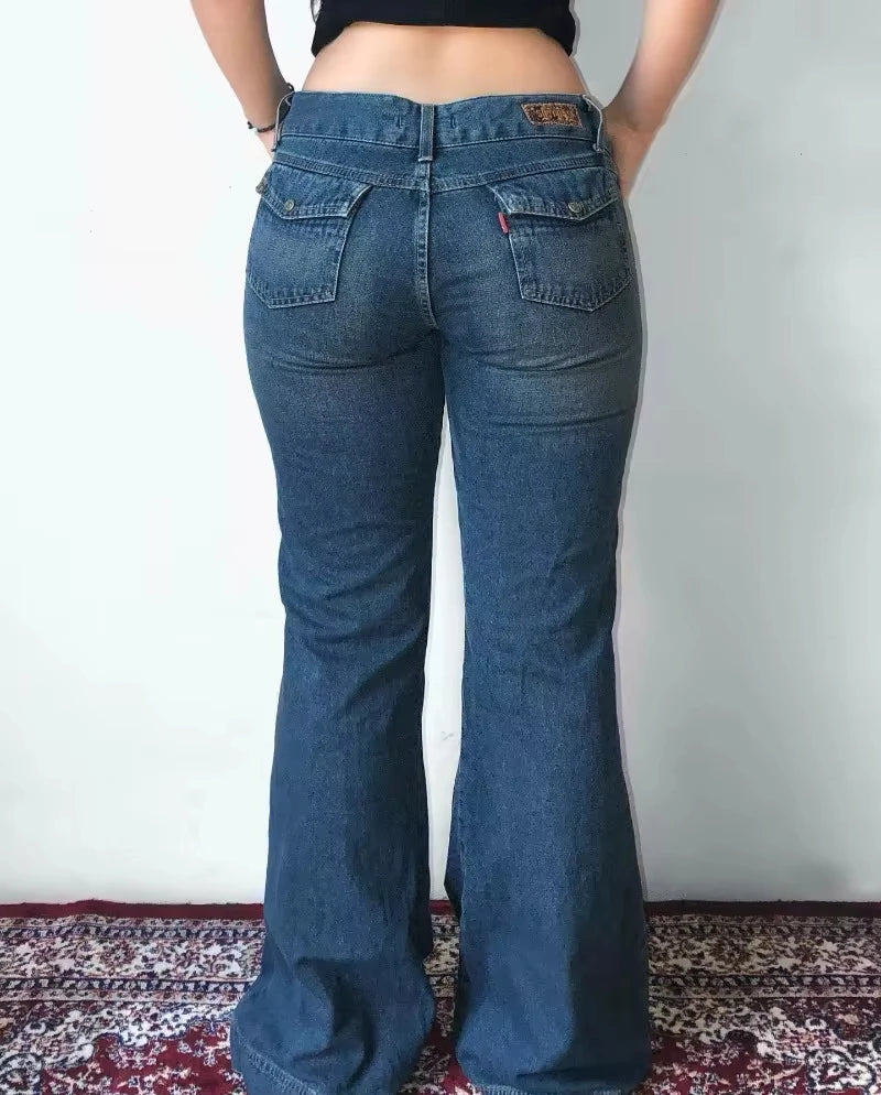 american y2k new fashion trend flare jeans women street casual loose low waist slim wide leg pants harajuku joker punk jeans vintage washed jeans