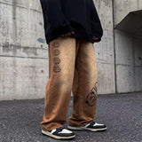 2023 new fashion letter graffiti brown hip hop men baggy jeans pants y2k clothes straight vintage denim trousers pantalon homme stacked flare jeans