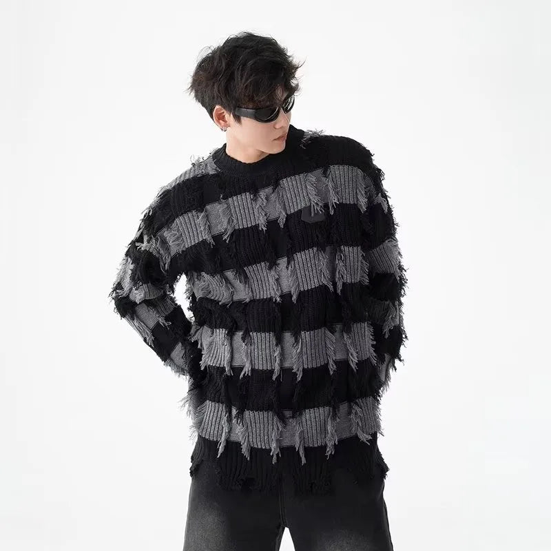 layered flame street knit, photo-ready knit, trendy urban fashion top for men, layered streetwear look
