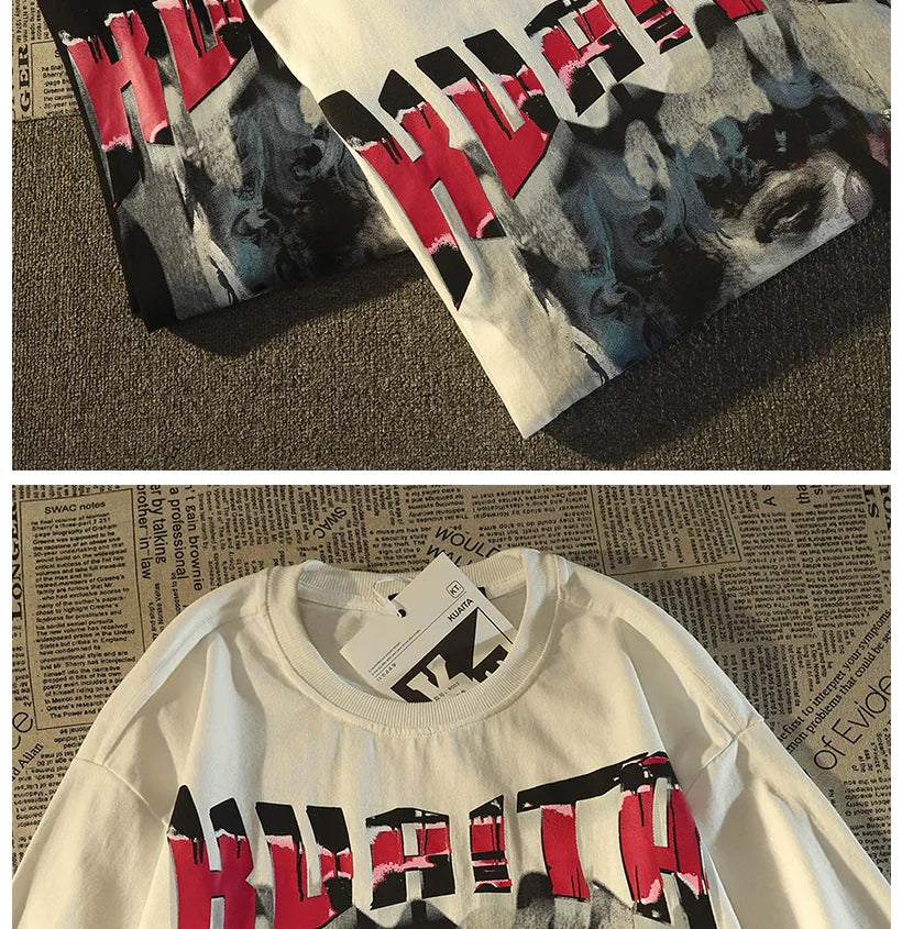 Y2k Aesthetic piece – American Retro High Street Pure Cotton Short Sleeved T Shirt