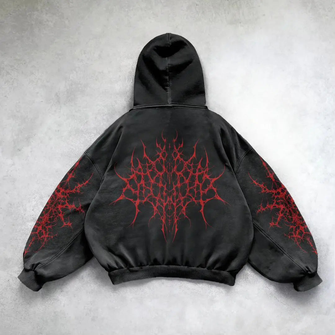 American Hip Hop Retro Pattern Print Hoodie Women Y2K New Street Casual