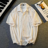 Mens Hollow Lace Elegant Short Sleeve Lazy Style Casual Breathable Personality Hollow Design Thin Shirt Unisex 2024 Summer New