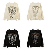 hip hop harajuku skeleton printed knitted sweater unisex pullover streetwear winter casual loose sweater warm jumpers knitwear - soft fleece-lined outerwear, Y2K grunge street style, unisex casual winter pullover