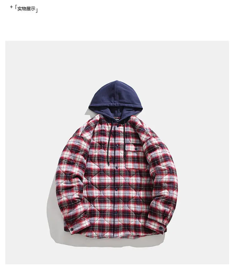 Winter Quilted Thick Plaid Hooded Jacket Men Wmen Streetwear Fashion Oversize Loose Casual Hoody Jacket Padded-cotton Parka Coat