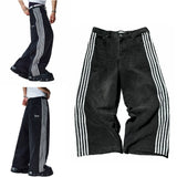 baggy jeans harajuku goth y2k jeans for men black striped new hip hop embroidered wide leg denim pants high street streetwear denim street jeans