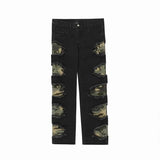 side destroyed ripped holes denim jeans pants mens casual patchwork camouflage loose straight joggers hip hop streetwear jeans unique joggers style 4072