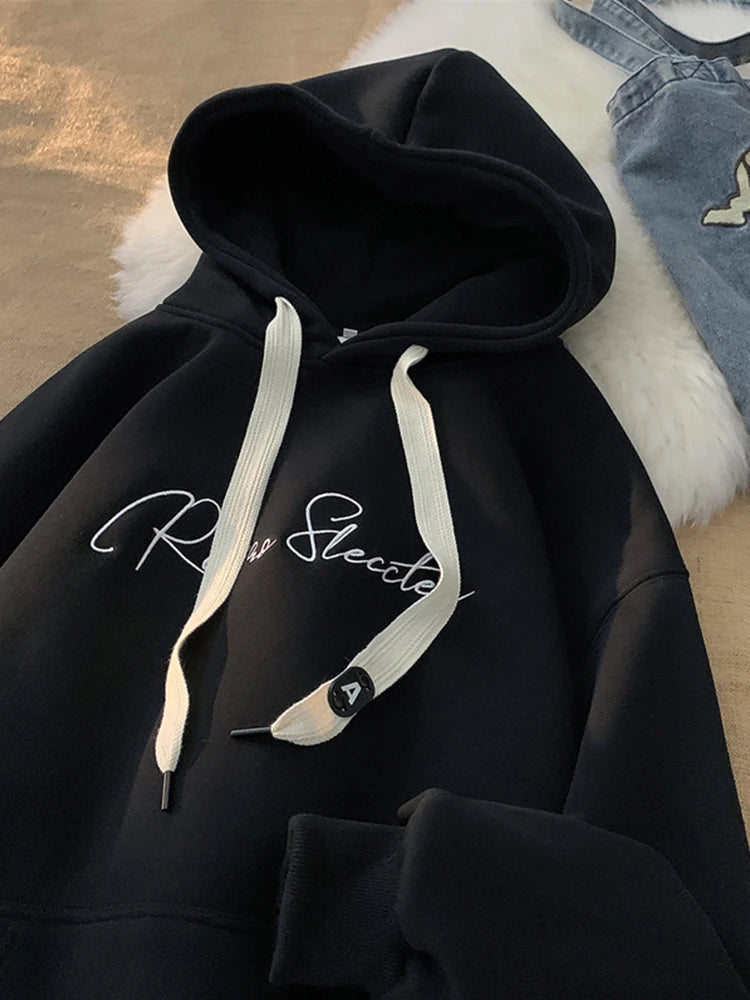 Men Hoodie Letter Printed Long Sleeve Autumn Sweatshirts Goth Fashion Y2K Vintage Hoodies Streetwear Fleece Pullover