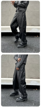 men streetwear fashion hip hop loose casual wide leg leather baggy motorcycle pant cityboy cargo pants trousers unique cargo style 2580